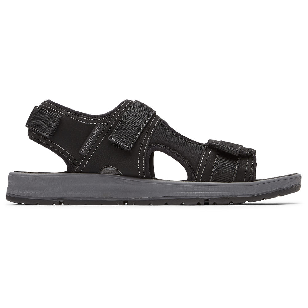 Rockport Mens Sandals Black - Lucky Bay Sport 3 Strap - UK 435-DFMXOG